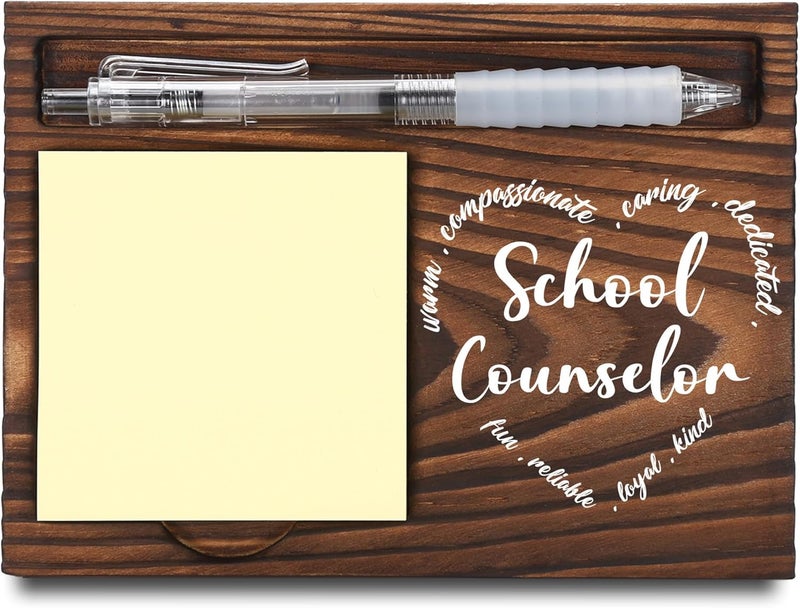 FTONENI School Counselor Gifts, School Counselor Appreciation Gifts, Thank You Counselor Gifts, Sticky Note Holder, Post-it Note Dispenser for Desk, Wooden Post-it Note & Pen Holder 6.5" x 4.7" - FTA123 - Image 1